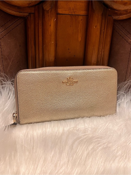 Coach Handbags - Coach Metallic Gold pebbled leather accordion Zip-Around Wallet